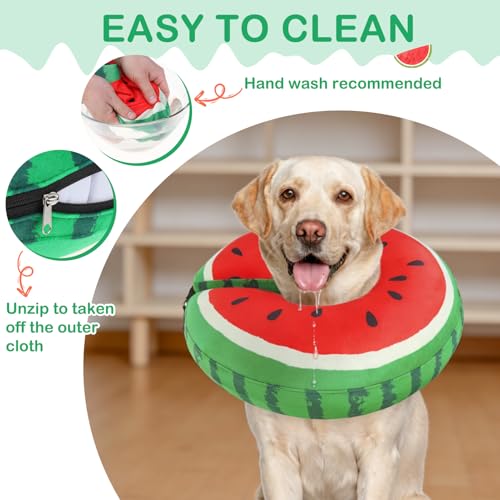 SCENEREAL Recovery Donut Collar for Medium Large Dogs, Soft Dog Cone | Inflatable Cone Collar Alternative After Surgery, Adjustable Neck Donut to Stop Licking, Watermelon Print E-Collars - color: Red Watermelon, size: L(Neck 16"-18")