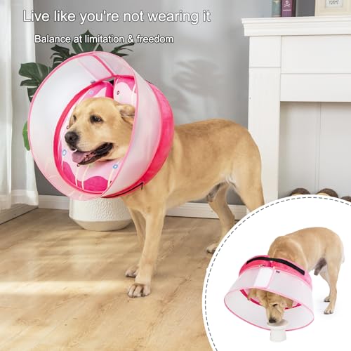 Inflatable Dog Cone Collar for Large Medium Small Dogs, Soft Dog Donut Collar Adjustable Recovery Cone for Pets After Surgery, Extra Enhanced Anti-Licking Guard Shield (Pink Donut, Large) - color: Pink Donut, size: Large