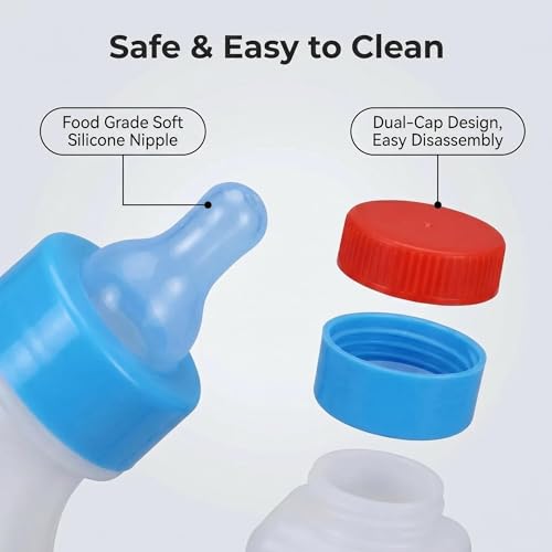 5 Pack 800ml Lamb Feeding Bottles | 5 bottles with 10 soft silicone nipples. 45° leak-proof double-cap design, marked with clear scales.