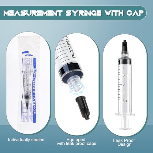 TrelaCo 50 Pack Syringe Without Needle Disposable Plastic Syringes with Cap Measuring Dispensing Tools Individually Sealed for Pets Feeding(5 ml) - size: 5 ml