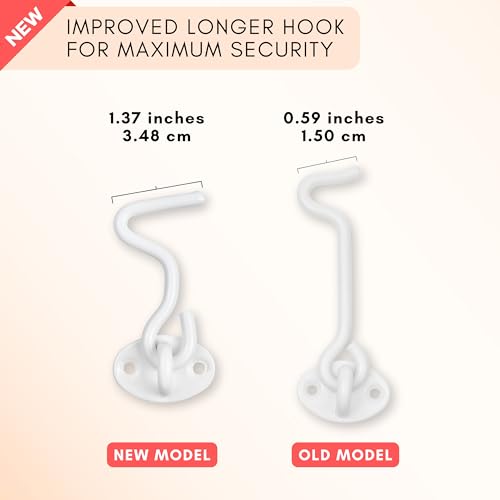 Eco-Fused 3-inch Heavy Duty Hook and Eye Latch - 1x Barn Door Lock (White), 4X Mounting Screws - Powder Coated Stainless Steel Hooks for Door, Windows, Sheds, Fences, Gates, Closets, Cabinets - color: 1 set: 3 inch - White