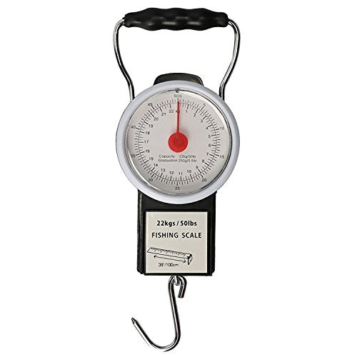 Goture Fishing Hanging Scale Mechanical Kitchen and Fish Fishing Scale Multi-Purpose Portable Hand Held Dial Weight Scale with Tape Measure (50 Lbs / 22Kg) - color: Fishing Hanging Scale