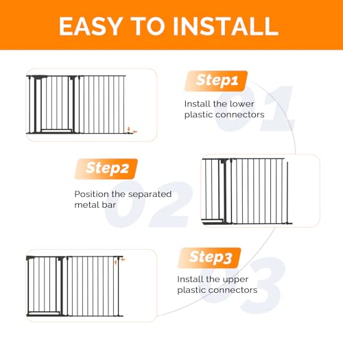 Bonnlo Baby Safety Gate, 82-Inch Configurable Walk-Through Fence for Toddler/Pet/Dog/Cat/Puppy, Adjustable Metal Barrier for Fireplace/Stairs/Doorways - color: Black, style: 74 InchL x 29 InchH(3-Panel)
