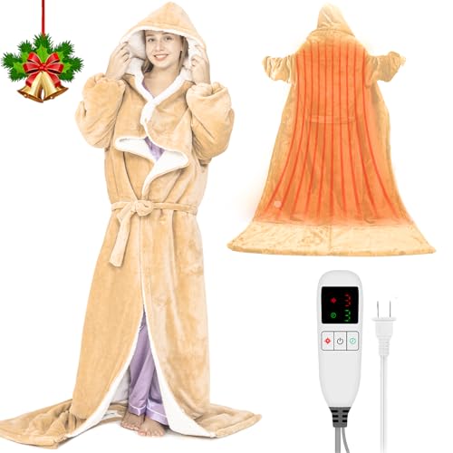 Electric Snuggle Blanket Wearable Heating Blanket with Removable FootPocket,Heated Robe for Women Heated Blanket Hoodie with Sleeves Full Body Heating Throw Shawl with 9 Temp 50"x80" for Women - color: Orange, size: 50"×80"