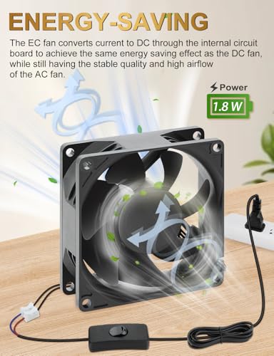EC Axial Cooling Fan 80mm x 25mm, AC 120V Dual Ball Bearing | 110v 220v 240v Big Airflow Low Watt Muffin Brushless Fan for PC Case, Projector, Cabinet, RV Refrigerator Ventilation Cooling - size: 80mm x 25mm