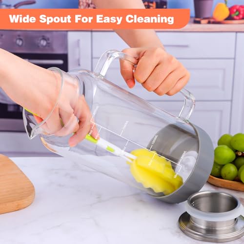 Aofmee 68oz Glass Pitcher with Lid and Handle for Fridge, Grey Silicone | Iced Tea Pitcher for Fridge, Borosilicate Glass Carafe, Sun Tea Jar, Dual Pour Stainless Lid, Dishwasher Safe - color: Grey Silicone