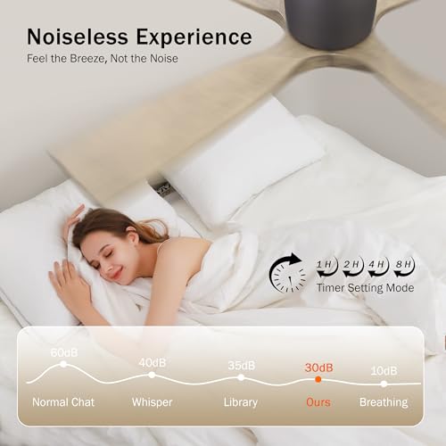 LEDLUX 48" Flush Mount Ceiling Fan without Light, 4 Reversible Blades, 6-Speed Noiseless DC Motor, Low Profile Hugger Ceiling Fan No Light for Living Room, Kitchen, Bedroom, Graphite and Gray - color: Graphite and Gray
