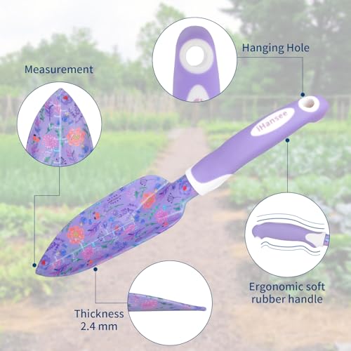 Purple Garden Tools Set 10 Pieces, Gardening Gifts for Women | Aluminum Alloy Steel Hand Tool Kit w/Non-Slip Ergonomic Handle, Floral Print Garden Supplies Organizer Handbag, Gardening Set - color: purple