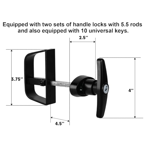 T-Handle Lock Kit,Hurrikom Double Shed Door Latch with 5.5" Stem, Lock Matching Set Includes 10 Keys for Sheds Doors, Playhouses, Chicken Coops,Camper, RV, etc(Black).All Keys are Universal. - size: 5.5 inch-BLACK-T