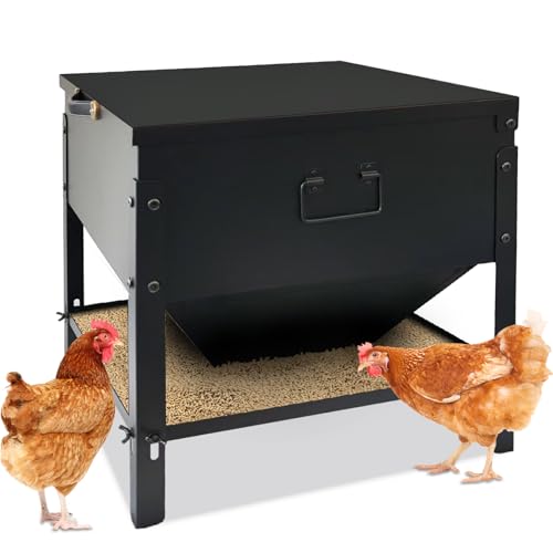 Metal Chicken Feeder No Waste, Large Capacity Poultry Feeder, Adjustable Galvanized Steel Chicken Coop Feeder with Lid and Handle