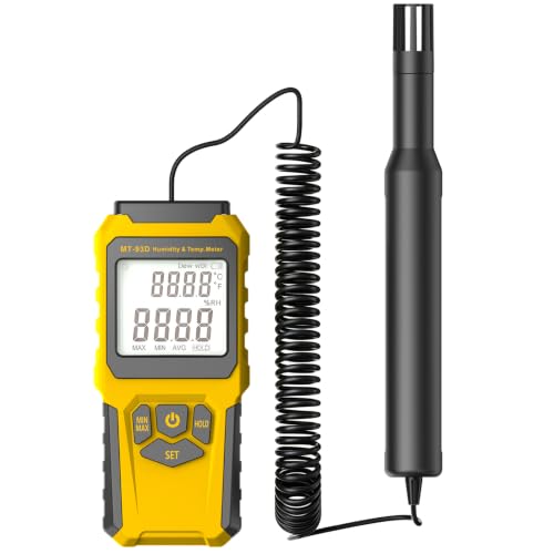 MT-93D Split Thermo Hygrometer HVAC Humidity Meter, Dew Point and Wet Bulb Temperature Reader, Flexible Spring Cord air Temp Probe, Backlit LCD, Data Hold MAX/MIN, ℃/℉, humidifier Greenhouse