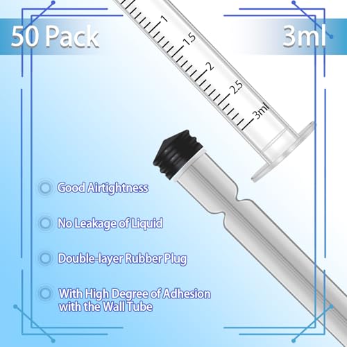 50 Pack 3ml Plastic Syringes with Caps for Science Labs, Liquid Measuring, Watering, Refilling, Oral,Pet - size: 3ml-50Pack