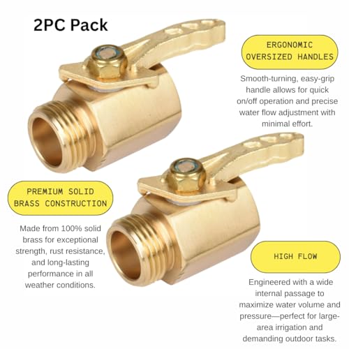 2Pack- High Flow Heavy Duty Brass Garden Hose Shut Off Valve, Garden Hose Connector Adapter Fittings - style: Brass 2Way-2Pack