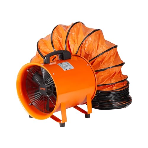 VEVOR Air Mover Blower Fan 8 Inch, 1070CFM 195W with 16.4ft Flexible Duct, Industrial Portable Ventilator Blower/Exhaust - size: 8in-16ft