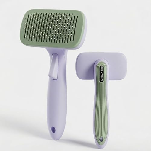 Self Cleaning Slicker Brush for Dogs & Cats, Deshedding Dog Brush | Cat Brushes for Indoor Cats, Removes Loose Undercoat, Mats and Tangles, Skin Friendly Grooming for Long and Short Hair - color: White