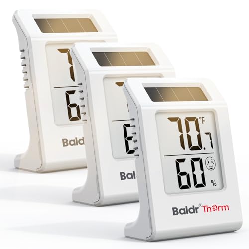 BaldrTherm Digital Thermometer and Humidity Meter, Solar-Powered 2.2" Indoor Temperature Sensor Humidity Monitor, Humidity Gauge for Baby Rooms, Bedrooms, Home, Office, and Wine Cellars, White, 3Pack - color: White 3pack