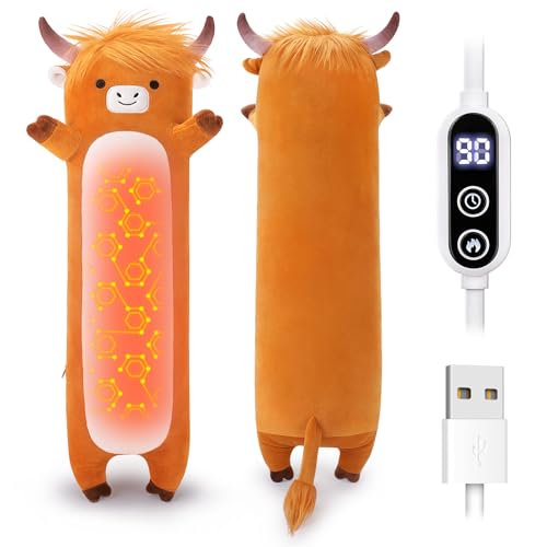 Highland Cow Plush USB Heating Pad for Period Cramps Menstrual | 20” Cute Highland Cow Stuffed Animals, Portable Indoor Outdoor Use, Electric Plush Heated Pad for Women Mom Teen Girls Gifts - color: Brown Highland Cow Heated Pad