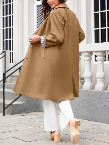 Tankaneo Womens Long Oversized Single Breasted Windproof Trench Coat | Plaid Lining, Lightweight, Trendy，Button down, Fall fashion,Outerwear - color: Camel, size: Small