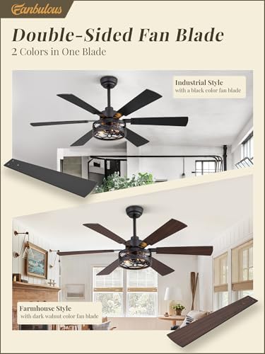 Fanbulous 50 Inch Ceiling Fan with Light and Remote, Farmhouse Small, Black | Industrial Caged Rustic, Downrod Mount, Quiet Reversible DC Motor, Powerful 6 Speeds, Timer, for Living Room, Bedroom, Indoor - color: Black, size: 50 Inch