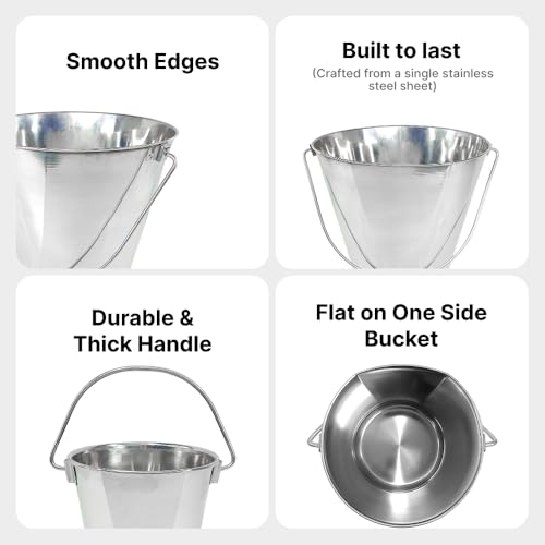 3 Gallon Stainless Steel Bucket - Flat-Side Metal Bucket 13 Quart | Rust-resistant & Durable Bucket For Food Prep Cleaning Feeding & Watering Pets & Livestock - For Crates Kennel Cages & Fences - size: 13 Quarts