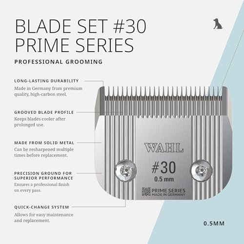 Wahl Pro Animal Prime Series Blades - Professional Fine Tooth Pet Clipper for Horse, Cat & Dog Grooming - Made from High-Carbon Steel - #30, 0.5mm | Solid High-Carbon Steel, Quick-Change System for Dog, Cat, and Horse Grooming - size: #30