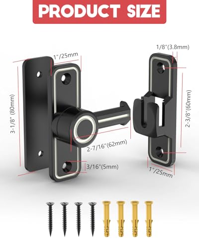 Heavy Duty Gate Latches 90 Degree Right Angle Barn Door Lock, Anti-Theft Sliding Door Lock Latch for Wooden Fence Garden Bathroom Outdoor Garage Window Include Screw (Luminous Black) | Anti-Theft Sliding Door Lock Latch for Wooden Fence, Garden, Bathroom,