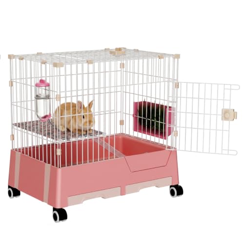 STILLCOVE 2-Tier Rabbit Cage: Small Animal Pets Enclosure with Water Bottle | Hay Feeder, Liner, Dustpan & Brush Set, Guinea Pig Hamster Bunny Hutch, Small Pet Habitat for Ferret Chinchilla Rodent Indoor - size: 28.3"L x 18.5"W x 27.2"H