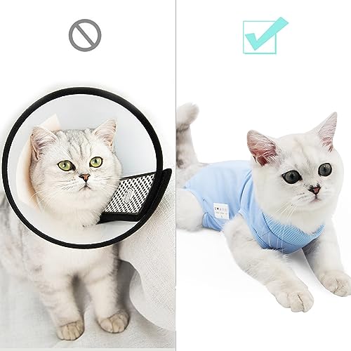 Cat Recovery Suit for Male and Female Surgical Post Surgery Soft Cone Onesie Shirt Clothes Neuter Licking Protective Diapers Outfit Cover Kitten Spay Collar(L, Blue) - color: Blue, size: Large
