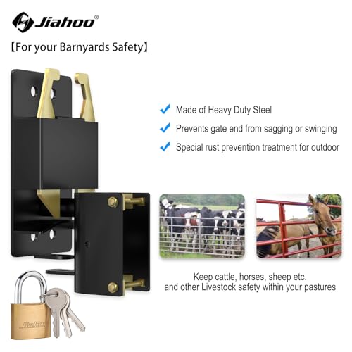JIAHOO 2 Way Farm Gate Latch, Heavy Duty Gate Latches for Metal Tube Gates | Two-Way Lockable Livestock Gate Latch Hardware, For Cattle Gate Horse Corral, Ranches, Pastures, Pet Cage - style: Farm Gate Latch & Padlock