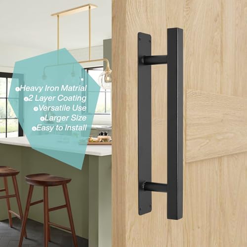 12'' Black Square Pipe Sliding Door Handles, Outdoor Gate Handles | Pack of 2, Heavy Duty Metal, Matte Black, Farmhouse Garage Fence Sheds Cabinet Closet Drawer Door Pulls, 2 Size Screws - style: Square