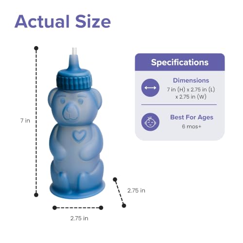 TalkTools Honey Bear Silicone Straw Cup, Dishwasher Safe Baby Drinking Bottle, Premium Food-Grade Material, Honeybear Sippy Cup for Ages 4+ Months, Kids and Toddlers (Pack of 2-8oz) (Blue) - color: Blue