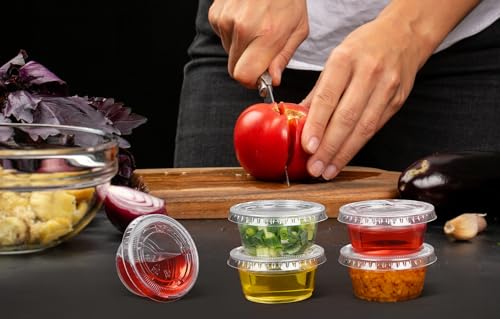 Clear Disposable Plastic Portion Cups with Leakproof Lids | Jello Shot & Condiment Cups | 3.25 OZ, 100 Sets | BPA Free & Recyclable - style: 3.25 OZ