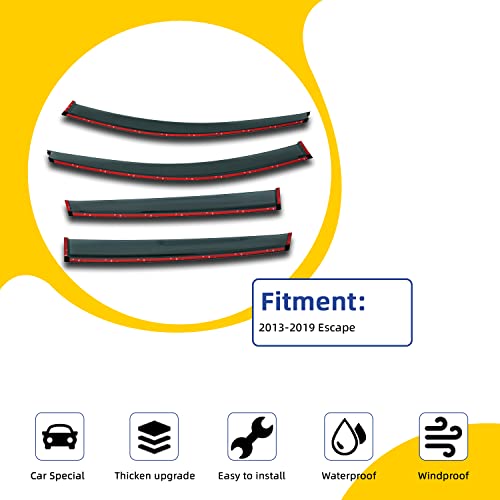 4pcs Window Visors Rain Guards Compatible with 2013-2019 Ford Escape | Chrome Trim Vent Visor Side Wind Deflector,Durable PC Smoke Tint Tape-On Outside Mount,rainproof sun protection - size: 13-19 Escape