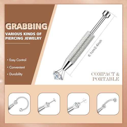 2Pcs Piercing Ball Grabber Tool for Changing Jewelry, Stianless Steel Flat Back Earring Applicator Internally Threaded Push Pin Piercing Grabber Tool - color: Silver-I
