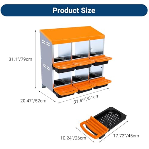 Chicken Nesting Boxes,6 Compartment Nesting Boxes for Laying Eggs,Wall Mount Poultry Roll Away Chicken Laying Boxes,Easy Egg Collection,Cleanable Pull Out Hen Roosting Boxes