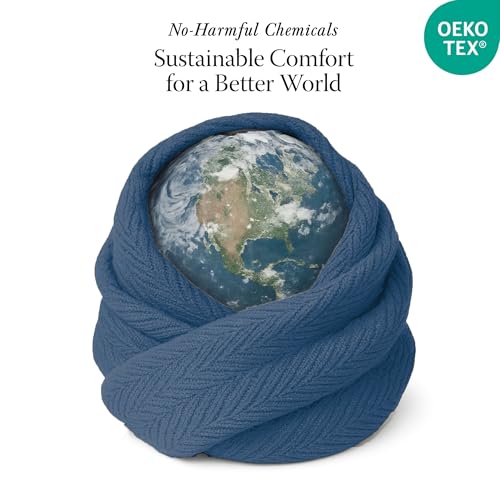 Threadmill Luxury 100% Cotton Queen Herringbone Blanket, Folkstone Blue | All-Season Thermal Blanket, Soft & Breathable, Cozy Moisture-Wicking, OEKO-TEX Certified, Machine Washable, 90x92 in - color: Folkstone Blue, size: Queen (90" x 92")