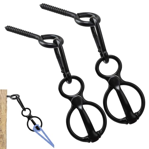 2pcs Horse Tie Ring, Heavy Duty Tie Ring Horse Training Equipment with Eye Bolt,Quick snap,Humane and Safe Tie Way,Black - style: Black-2PCS