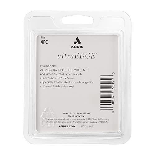 Andis 72625 UltraEdge Skip-Tooth Blade, Size 4, 3/8in Cut, Chrome | Fits Andis, Conair, Oster & Wahl detachable dog clippers, rockwell 65 hardness, rust-resistant - style: 4 Skip Tooth Blade (Pack of 1)