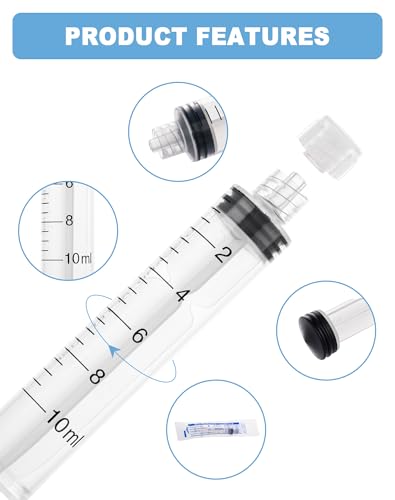 10mL Syringes without Needle, Sterile, Individually Wrapped | Luer Lock Syringe with Cap, Accurate Liquid Measurement for Lab Use and Home Care, 10 Pack - style: 10ML