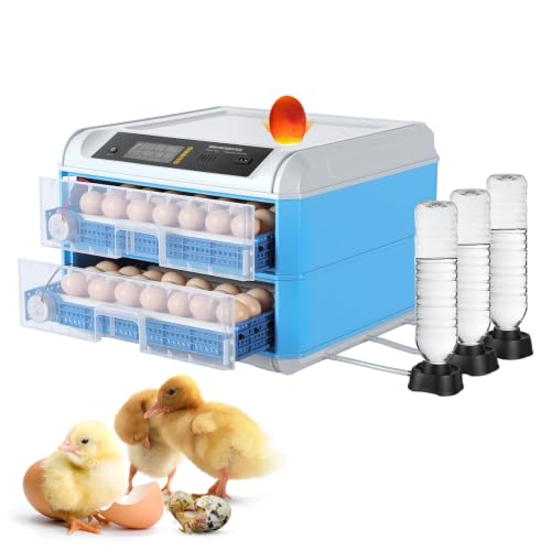 120 Egg Incubators for Hatching Eggs Large Automatic Poultry Hatcher Machine with Automatic Egg Turning Temperature Control Dual Power Supply Smart Digital Incubator for Chicken Duck Goose Quail Blue
