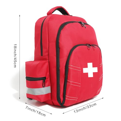 Empty First Aid Backpack Multi-Pocket Emergency Medical Organizer for First Responders Trauma Camping Hiking Travel Portable Red Trauma Bag (Bag Only)