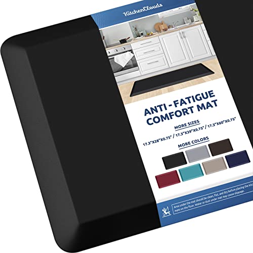KitchenClouds Kitchen Mat Cushioned Anti Fatigue Kitchen Rug Non Slip Standing Mat Comfort Floor Mats for Sink Office (17.3"x39"- 0.8inch,Black) | Water-Resistant, Non-Slip, Easy to Clean Comfort Floor Mat for Kitchen, Sink & Office, Multiple Colors & Siz
