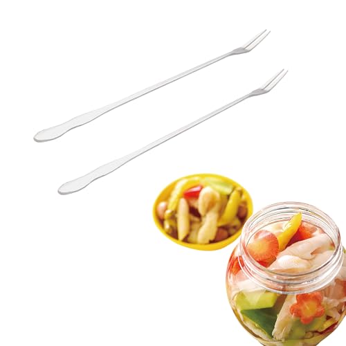 10 Inch Pickle Fork Set of 5, Stainless Steel Long Handle Pickle Grabber for Jars, Olive Forks, Cocktail Forks, 2-Prong Fruit Dessert Appetizer Forks