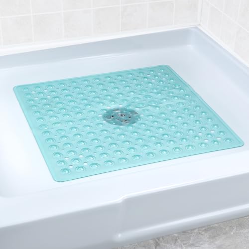 SlipX Solutions 21" Square Non Slip Shower Stall & Bathtub Mat, Aqua | Anti Slip Essential Shower Mat For Bathers Of All Ages, 25% Stronger Suction Cups, Soft Underfoot, Machine Washable - color: Aqua