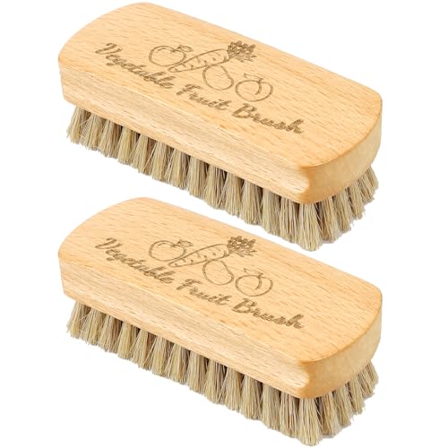 2 Pack Vegetable Scrubber, Veggie Potato Fruit Brush for Food | Firm Bristles, Wood Veggie Wash Scrubber, Carrot Cucumber Tableware Cleaning, Kitchens Camping Brush Tool - color: Beige