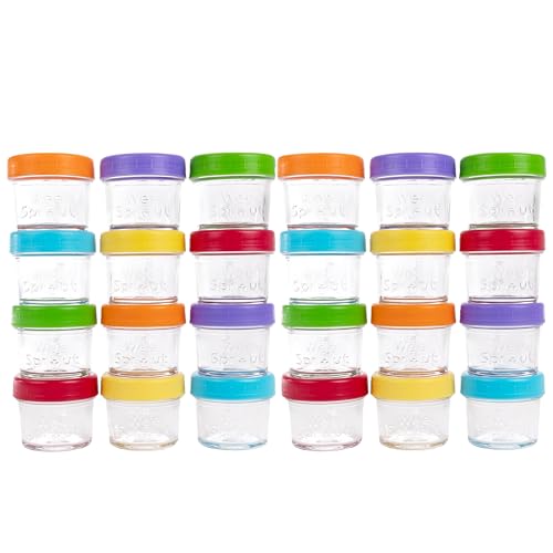 WeeSprout Baby Food Storage Glass Jars w/Lids (4 oz, 24 Pack) Bright Variety, Snack, Reusable Small Containers, Fridge or Freezer, Microwave & Dishwasher Safe, Essentials for Infants - color: Bright Variety, size: 4 oz (24 pack)