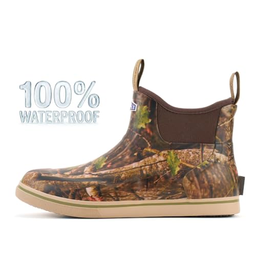 SUREWAY Men's Deck Boots Non-Slip Fishing & Ankle Boating Boot | Waterproof Rain Boots, Lightweight Neoprene Rubber Deck Boots - color: All Camo, size: 9