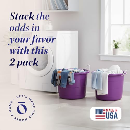 HOMZ Utility Tub, Storage Bucket with Rope Handles, 18 Gal, Purple, 2 Pack | Portable Plastic Container, Indoor and Outdoor Bucket for Kitchen, Laundry, Garden, Bathroom, and Garage Organization - color: Purple