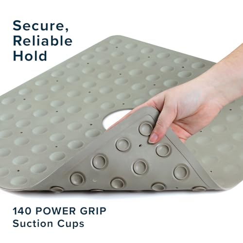 SlipX Solutions 21"x21" Mildew Resistant Non Slip Shower Stall Mat, Tan | Soft Durable Rubber Underfoot, Product Protection, 140 Power Grip Suction Cups, Center Drain Hole - color: Tan