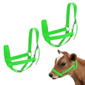 M METERXITY 2-Pack Adjustable Cattle Cow Calf Halter, 15.74"-19.68" Nylon Livestock Cow Halter for Miniature Horse/Donkey/Goat/Cattle [Green]